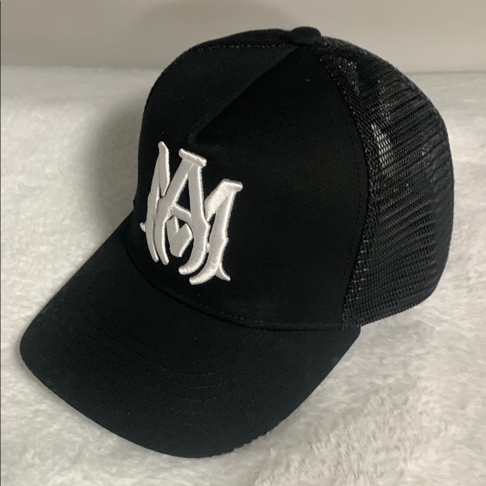 Black Mesh Trucker Hat with White Logo